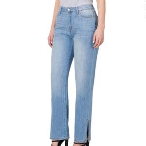 Zenana mid-rise, split hem, straight jeans, good used condition, size 28.